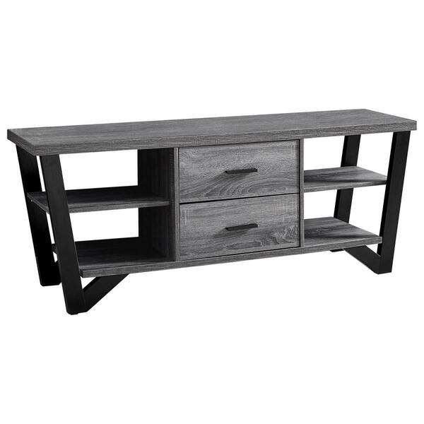 Homeroots Gray & Black Particle Board Hollow-Core Metal TV Stand with 2 Drawers, 15.5 x 60 x 23 in. 332946